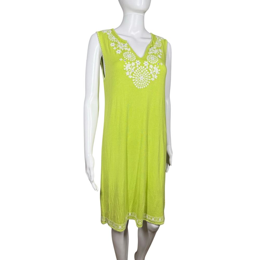 Grace Elements Neon Green White Sleeveless Embroidered V-Neck Dress Size Small - Picture 2 of 9